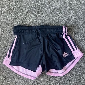 Pink striped black Adidas shorts, size small gently used